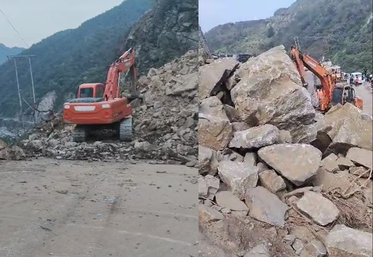चंडीगढ़ मनाली नेशनल हाइवे पंडोह डेम के पास लैंडसलाइड होने के कारण बंद