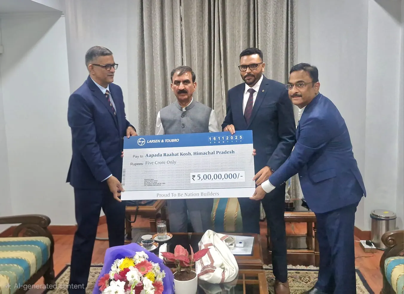 एलएंडटी समूह ने आपदा राहत के लिए मुख्यमंत्री को पांच करोड़ रुपये का चेक सौंपा